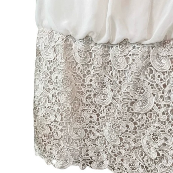 Aidan Mattox Crochet Lace Ruched Keyhole Cocktail Dress Taupe Beige Cream Size 6 - Picture 5 of 10